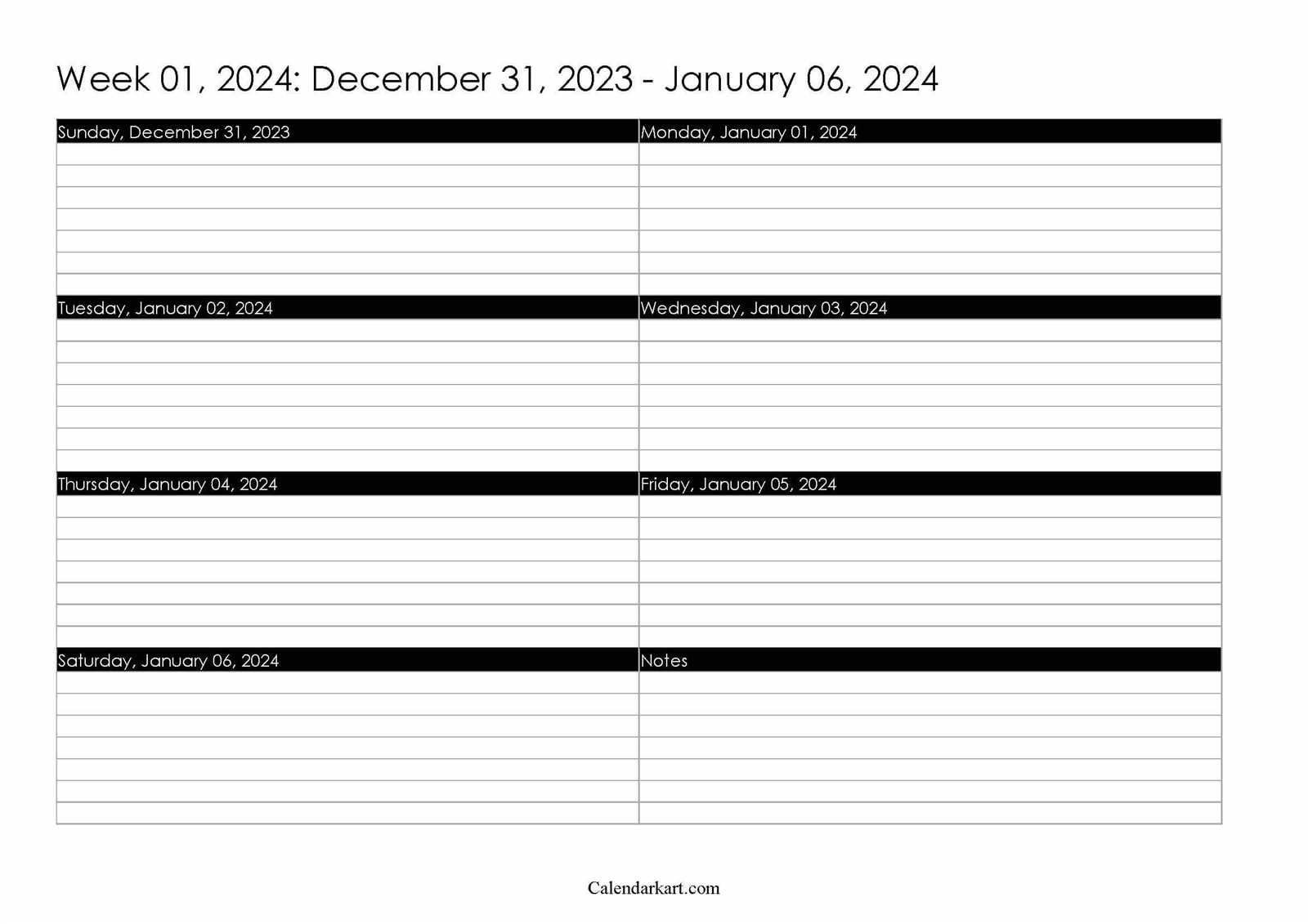 weekly calendar planning template