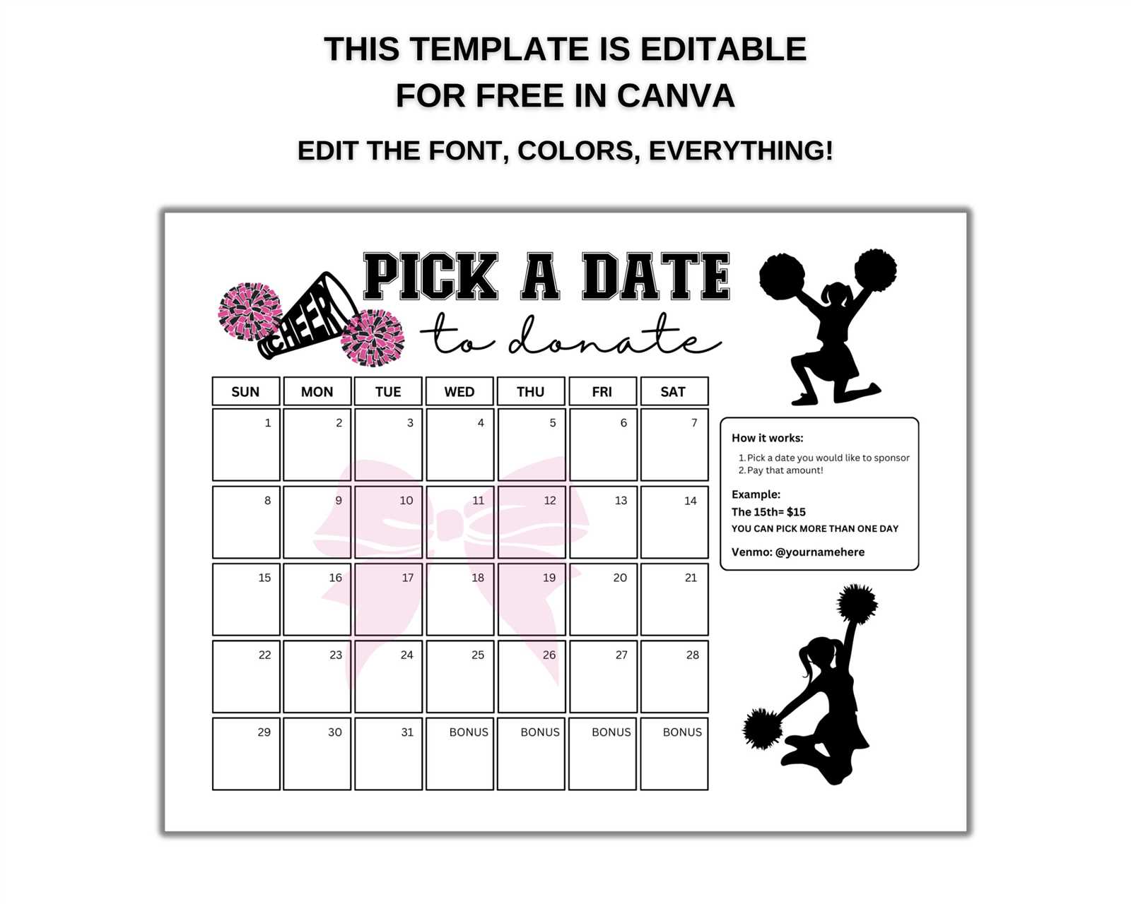 free cheer calendar fundraiser template