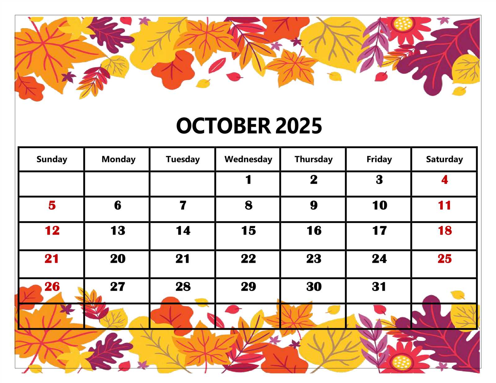 october 2025 monthly calendar template