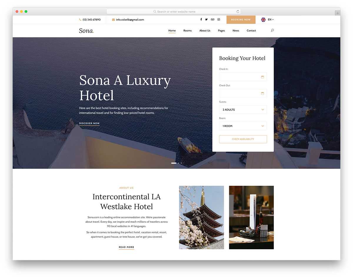 website template with booking calendar