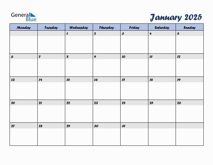 blank calendar template starting with monday