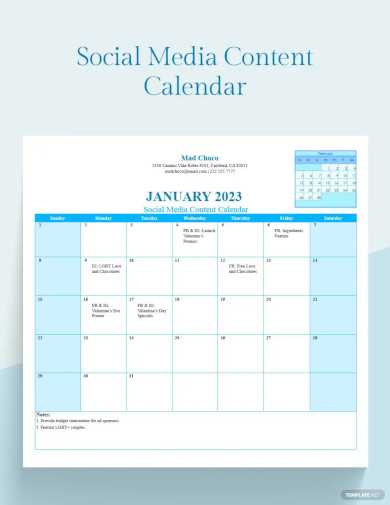 sample content calendar template