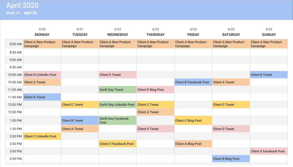 sample content calendar template