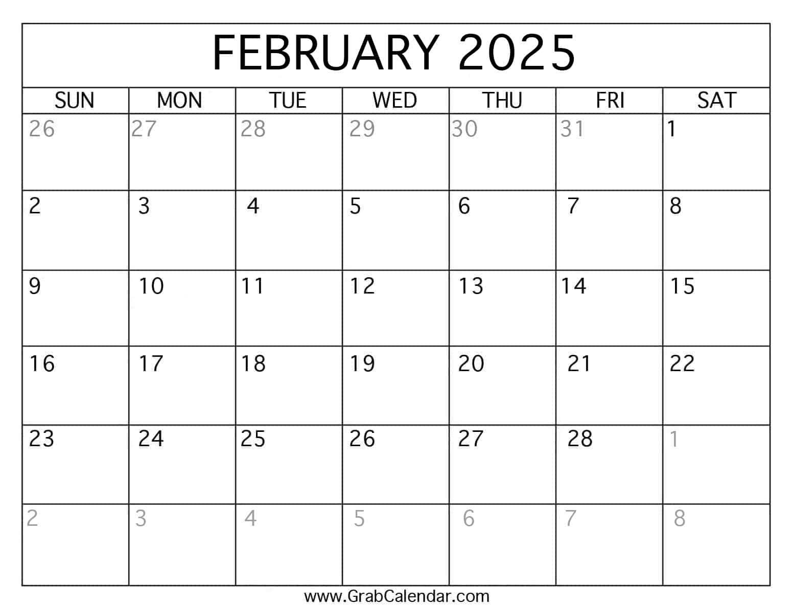 calendar template 2025 february