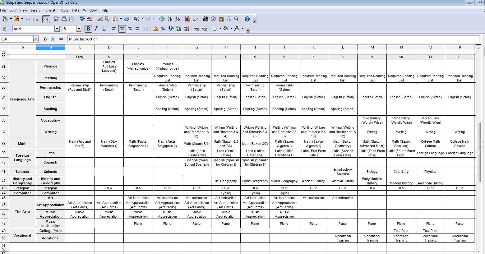 scope and sequence calendar template