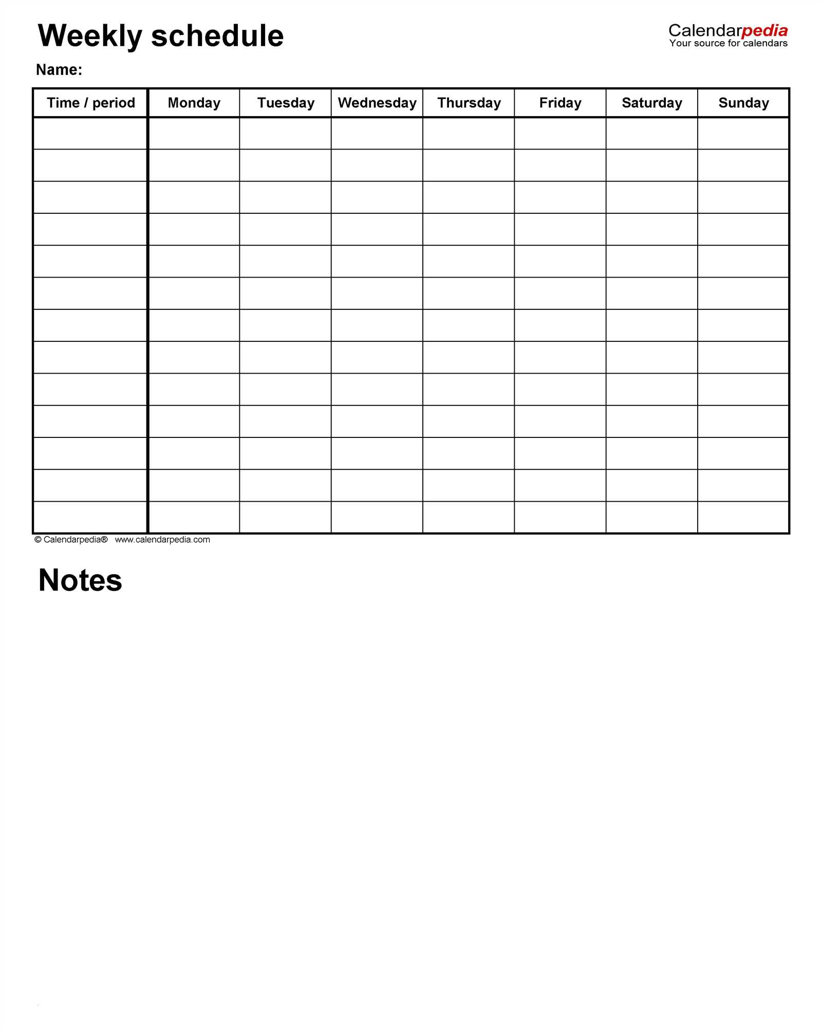 seven day calendar template