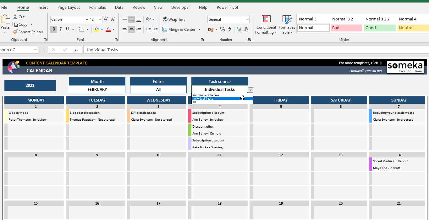 spreadsheet template calendar