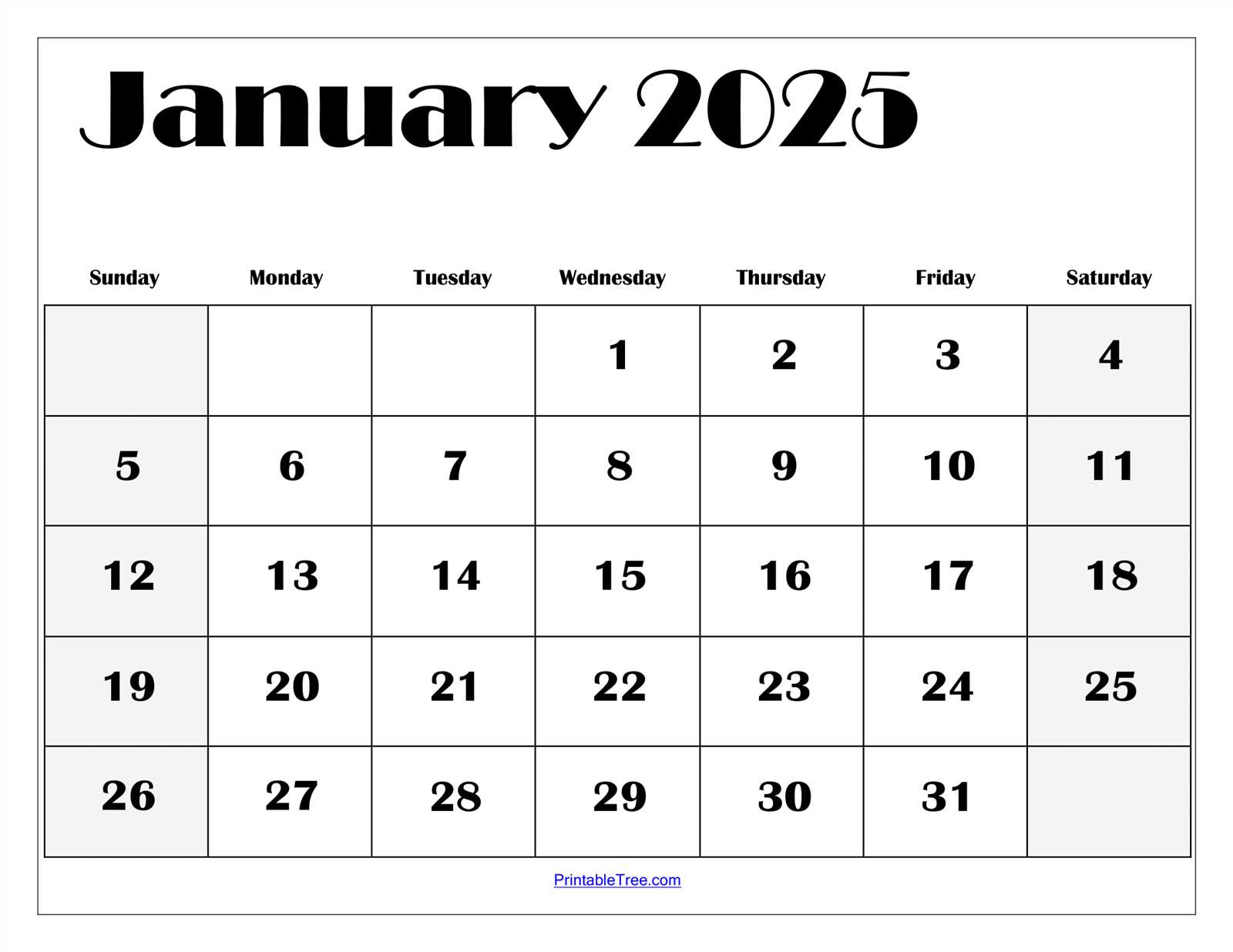 january 2025 calendar template free