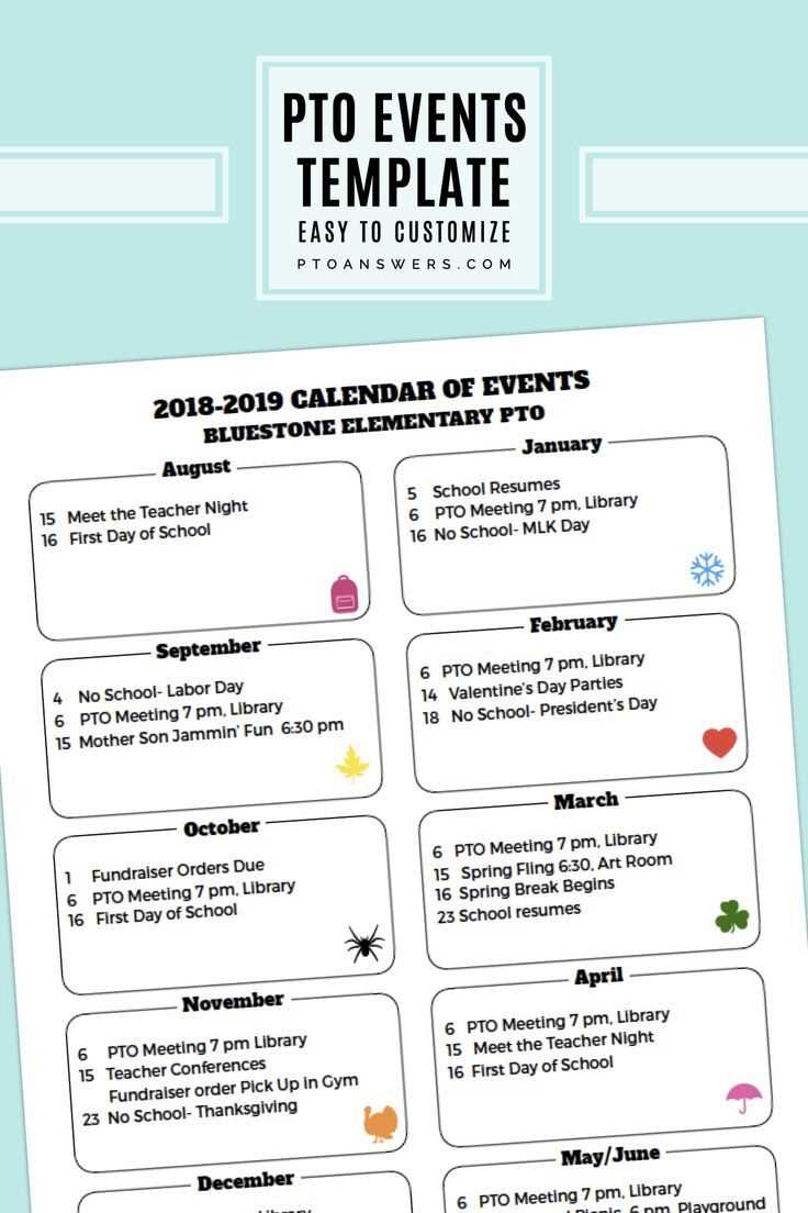 pta calendar of events template