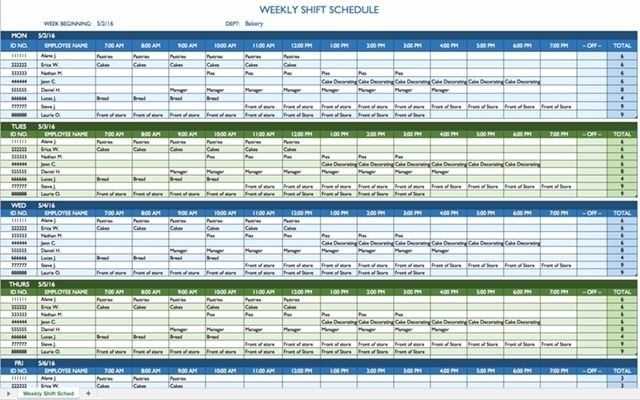 shift calendar template