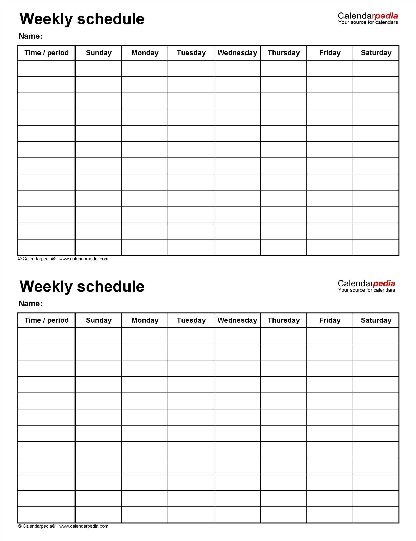 single week calendar template