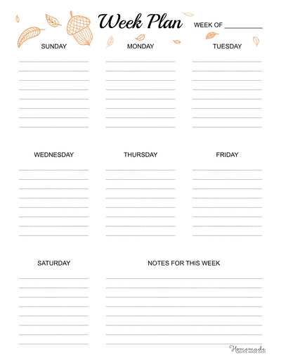 single week calendar template