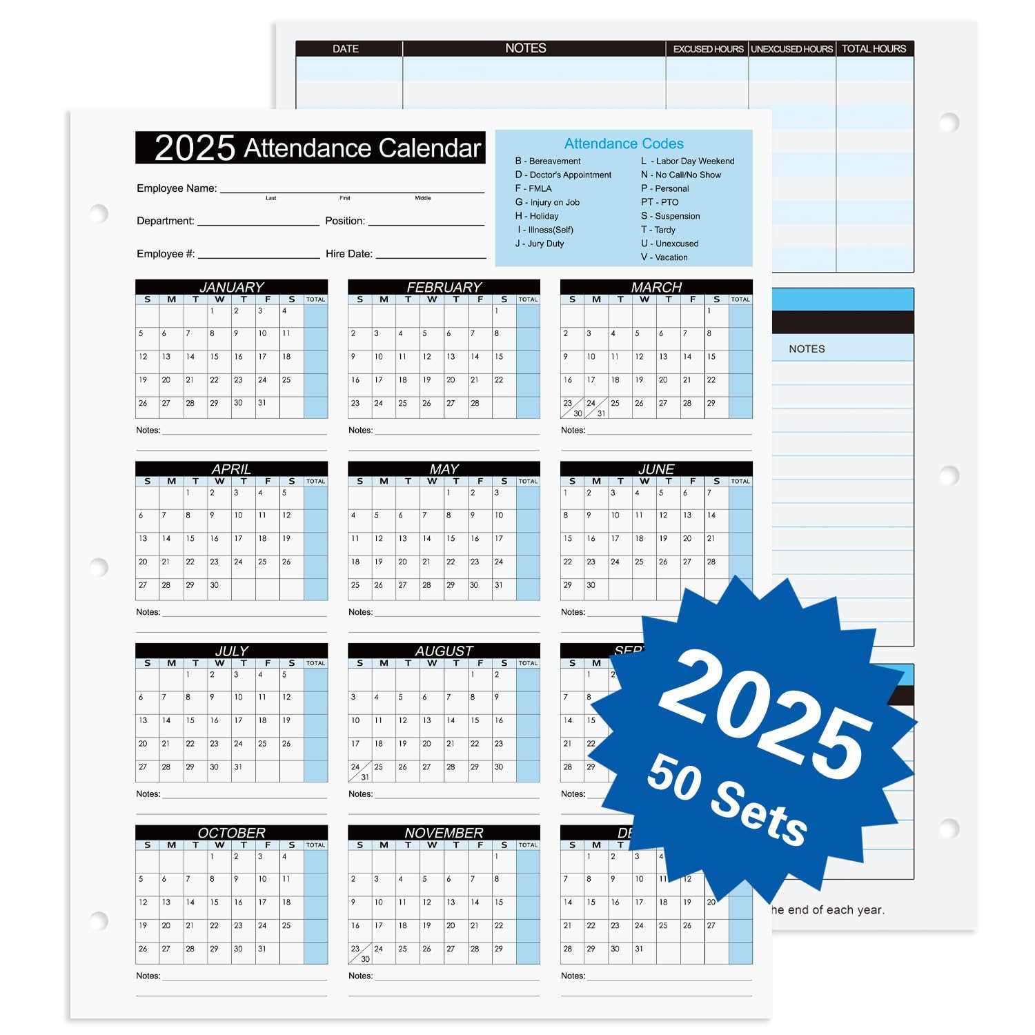 2025 attendance calendar template