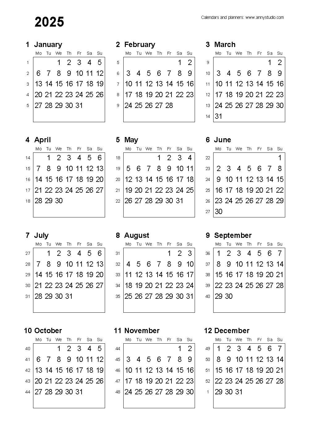 six week calendar template