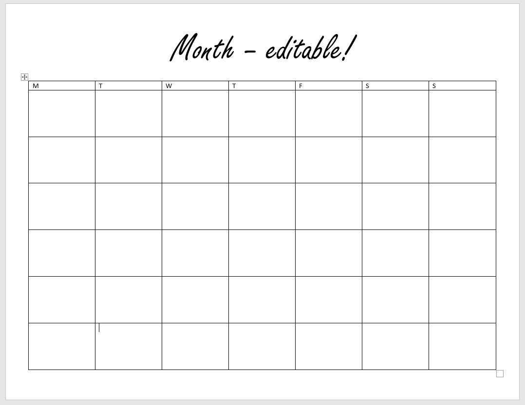 microsoft calendar template