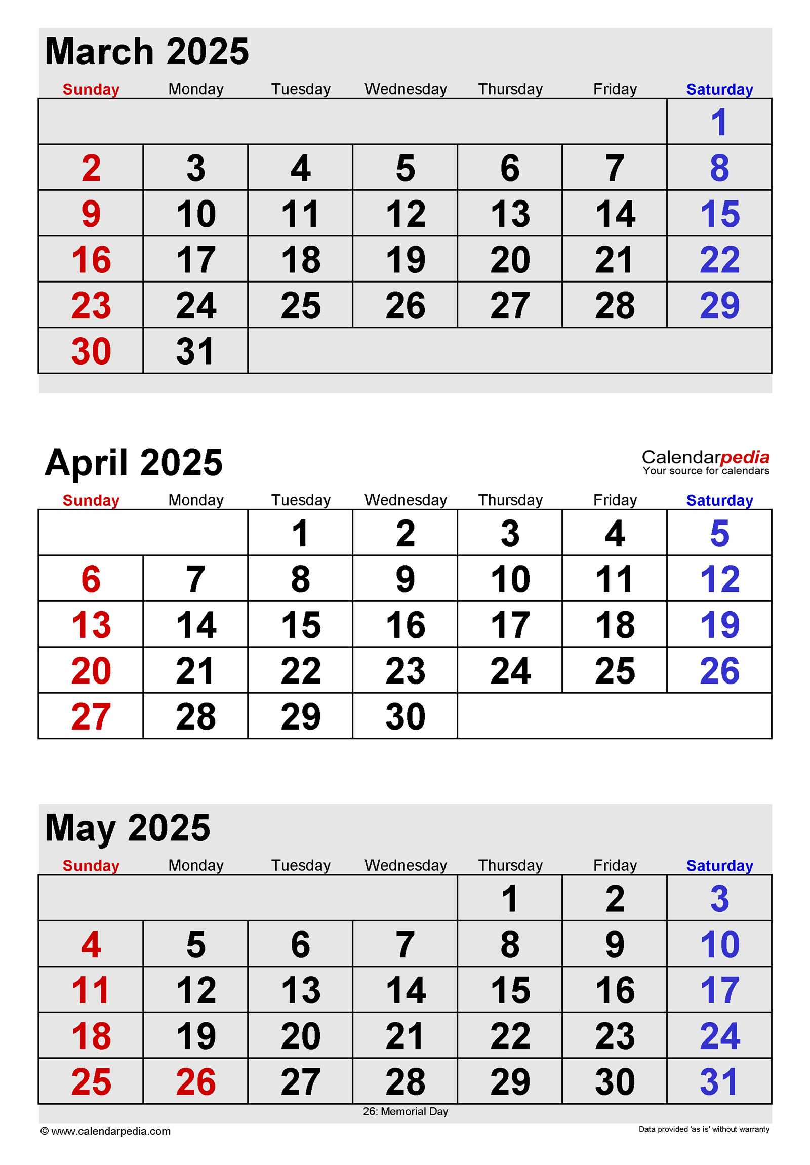 monthly calendar template april 2025