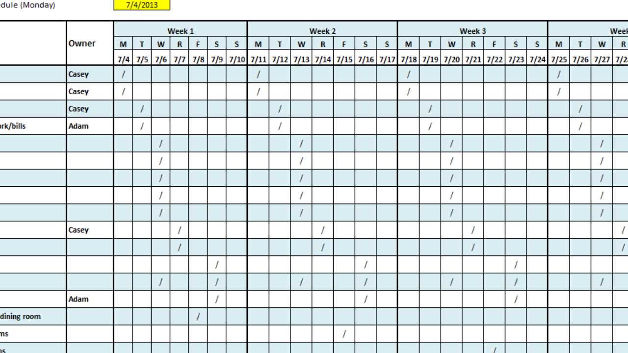 cleaning schedule calendar template