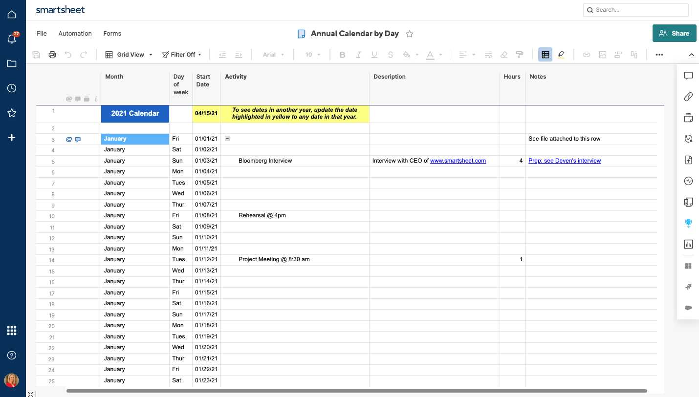 smartsheet calendar template