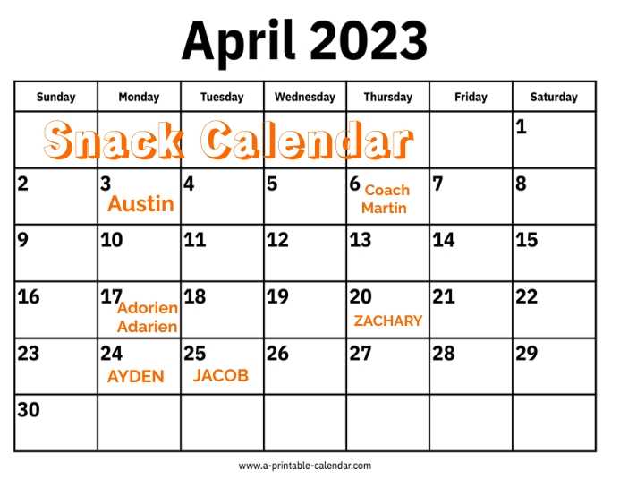 snack calendar template free