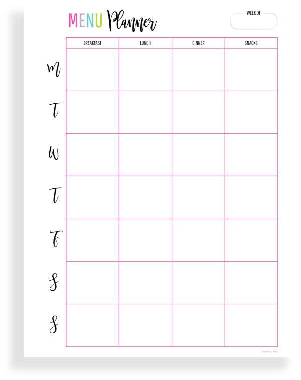 snack calendar template preschool