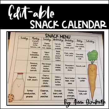 snack calendar template