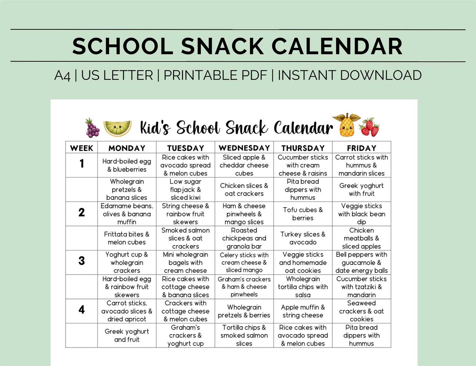 snack calendar template