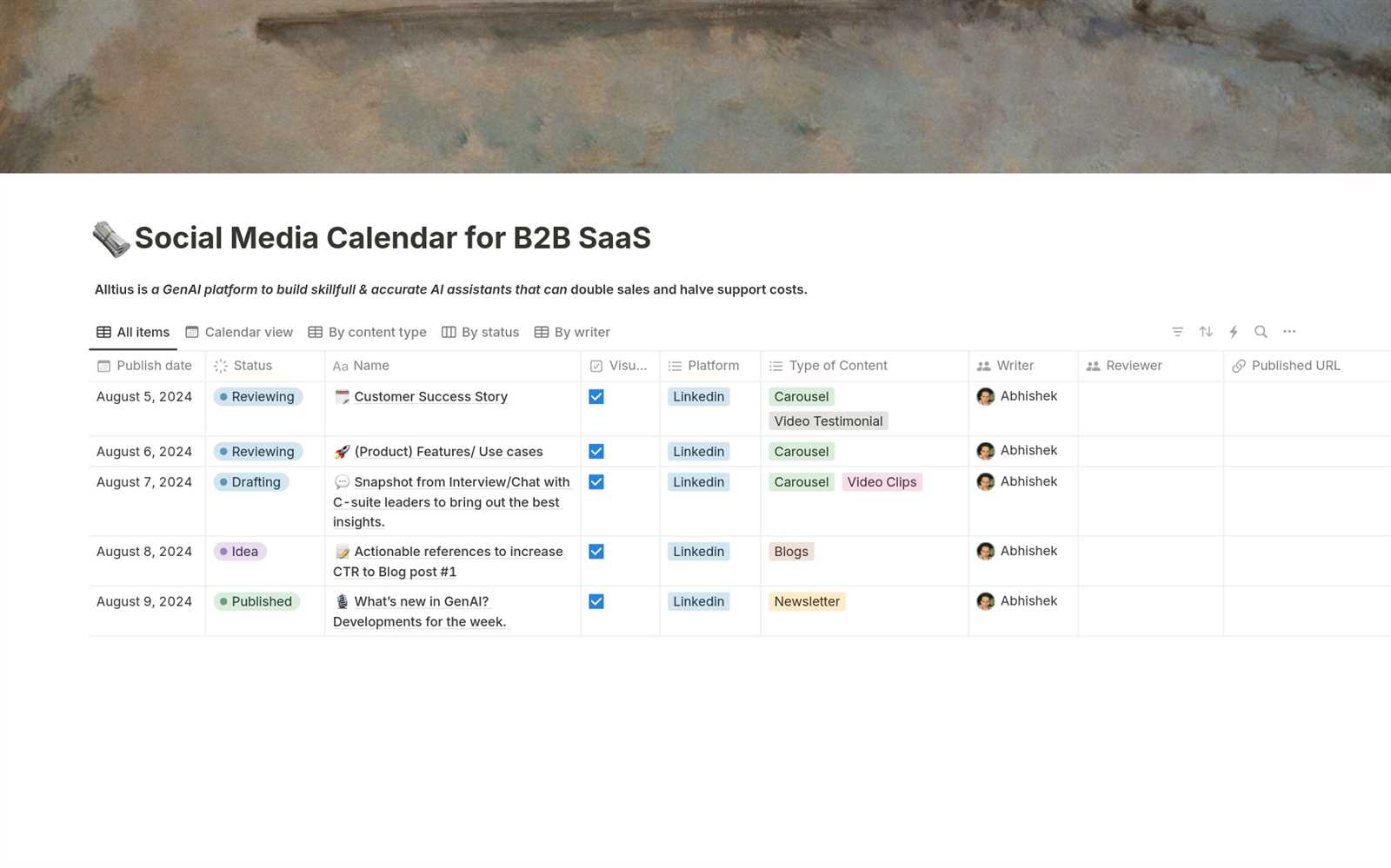 social media calendar notion template