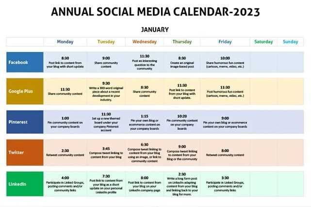 social media schedule calendar template