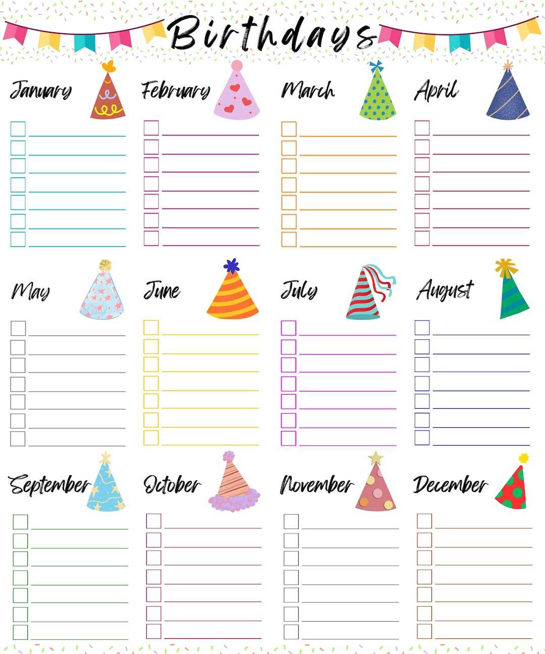 team birthday calendar template