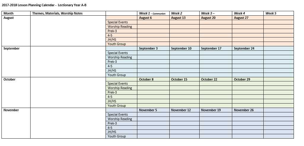 student ministry calendar template