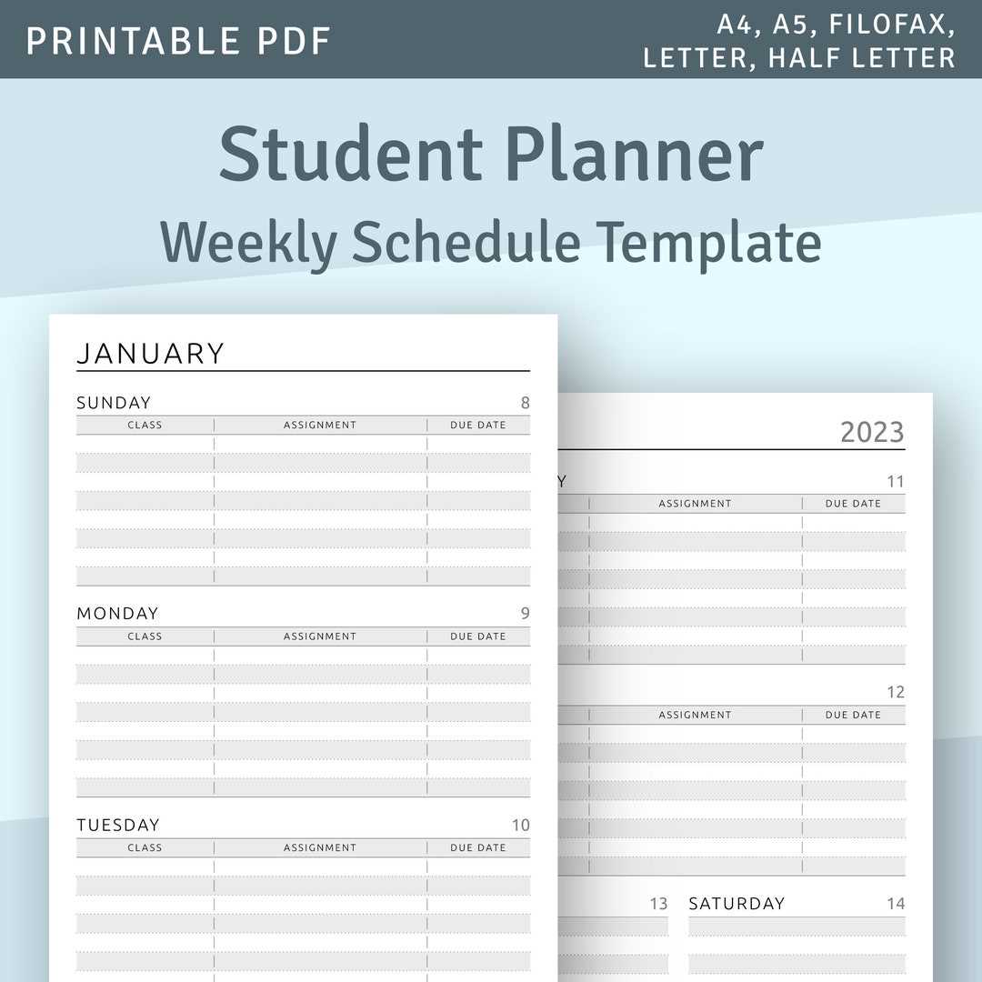 student weekly calendar template