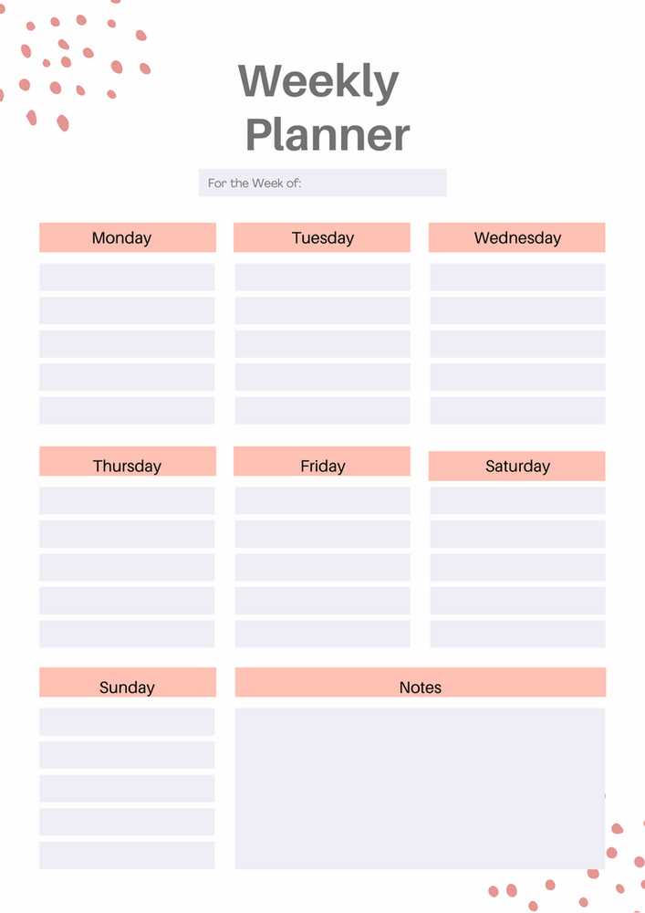 student weekly calendar template