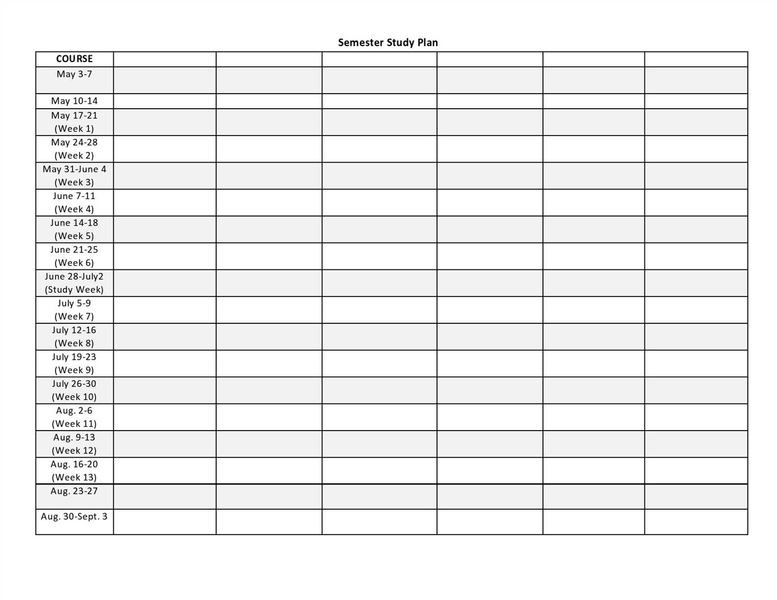 study plan calendar template