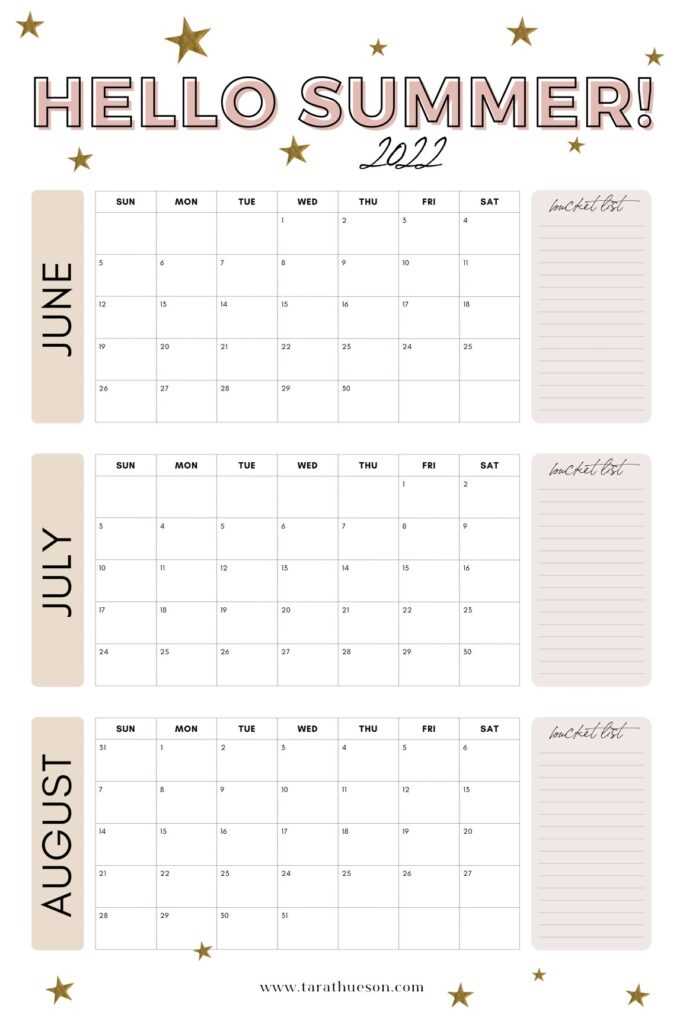 summer calendar template