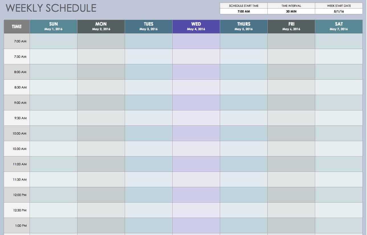 sunday through saturday calendar template