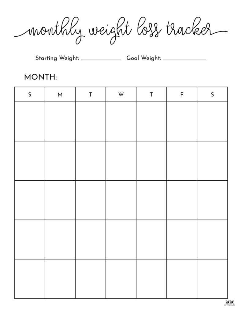 2025 weight loss calendar template