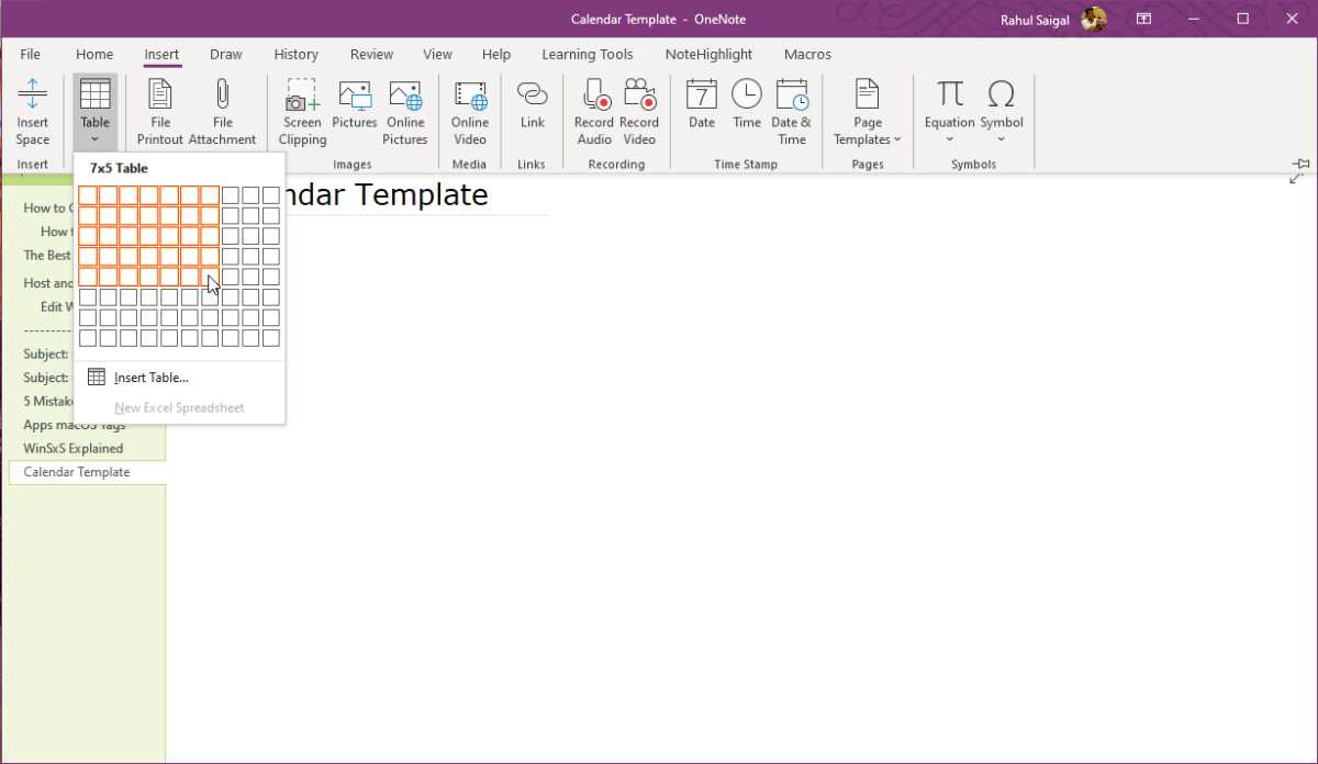 free onenote calendar template