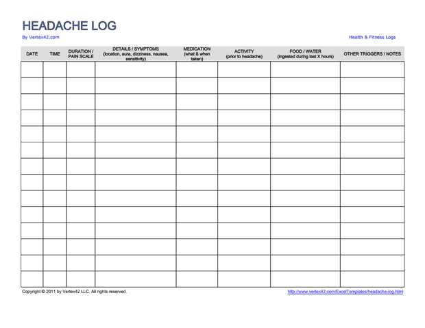 headache calendar template