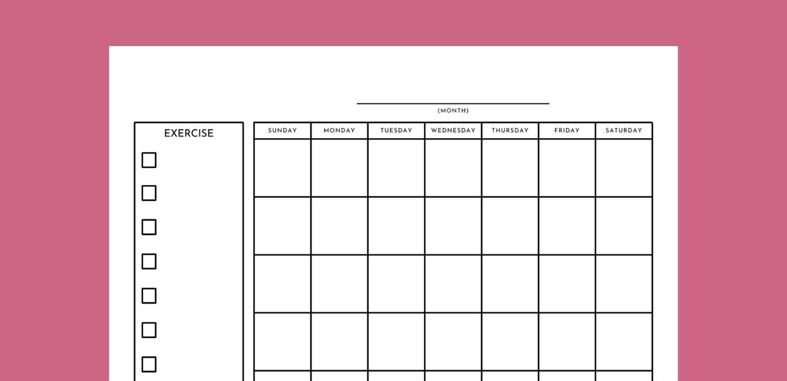 monthly fitness calendar template