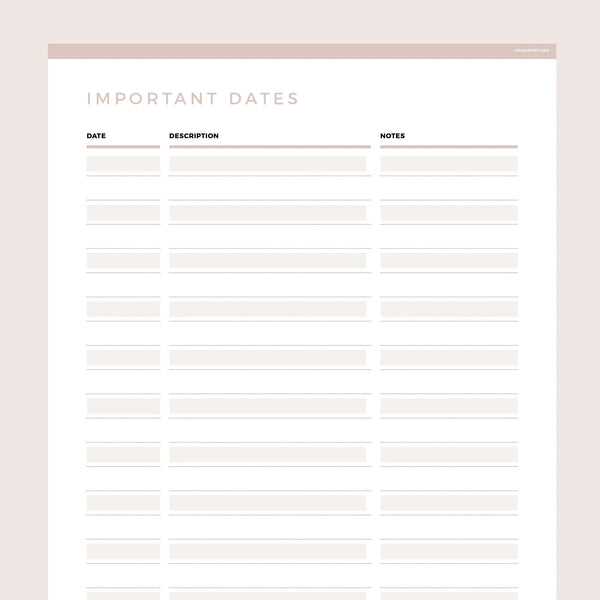 dates to remember calendar template