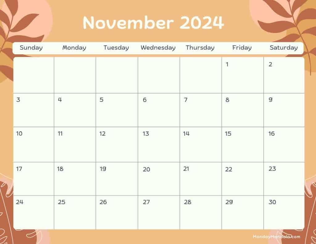 blank november calendar template