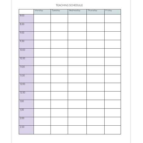 teaching calendar template