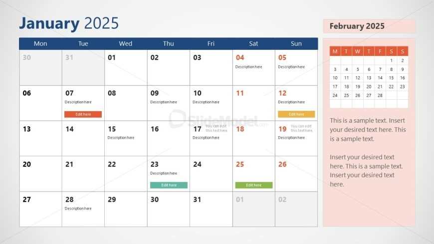 calendar templates january 2025