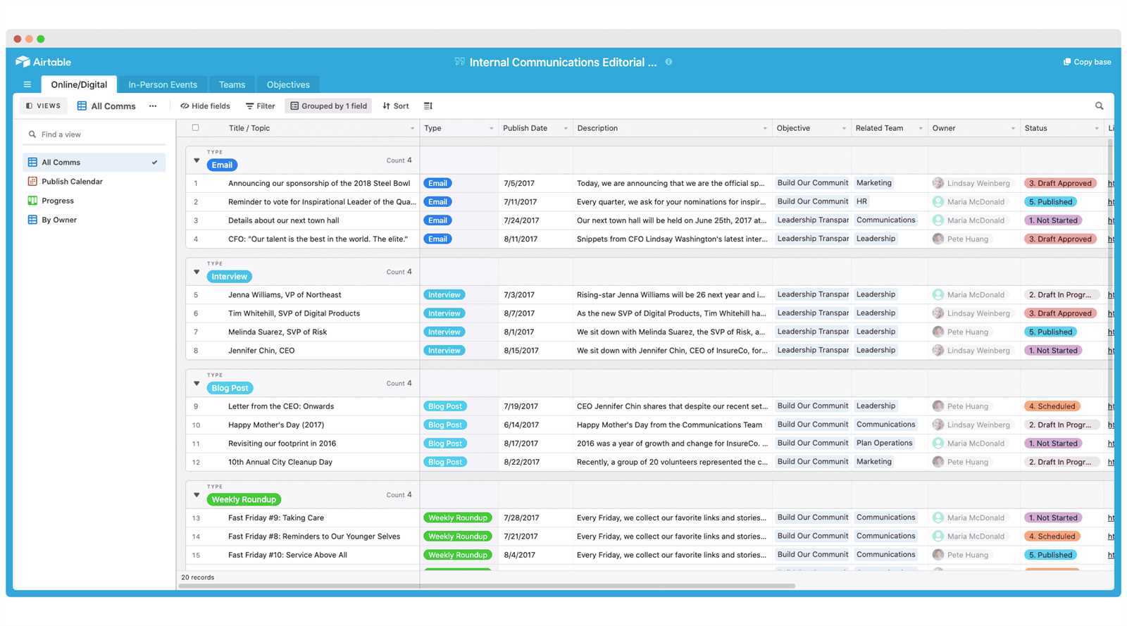 template communications calendar