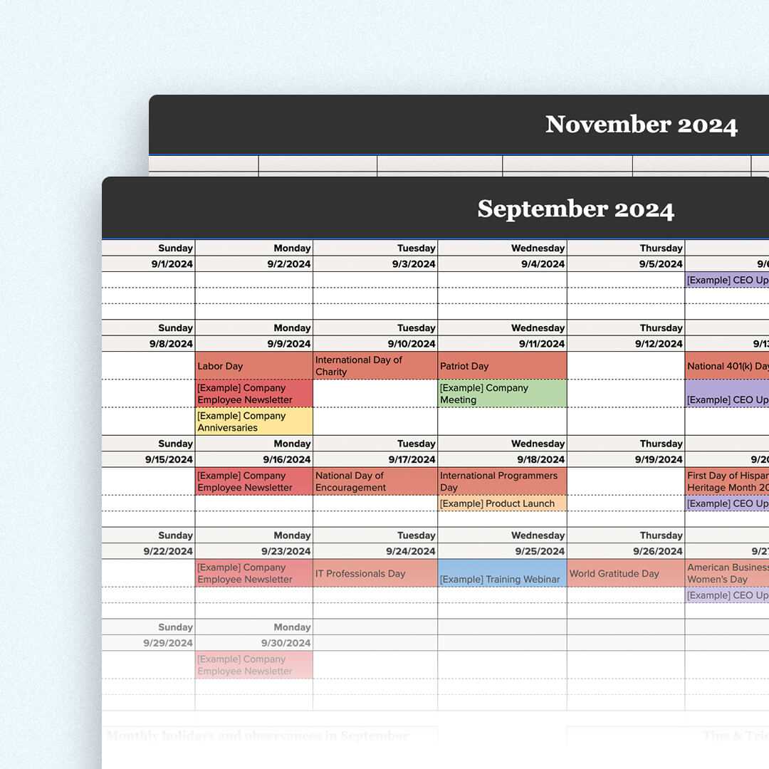 template communications calendar