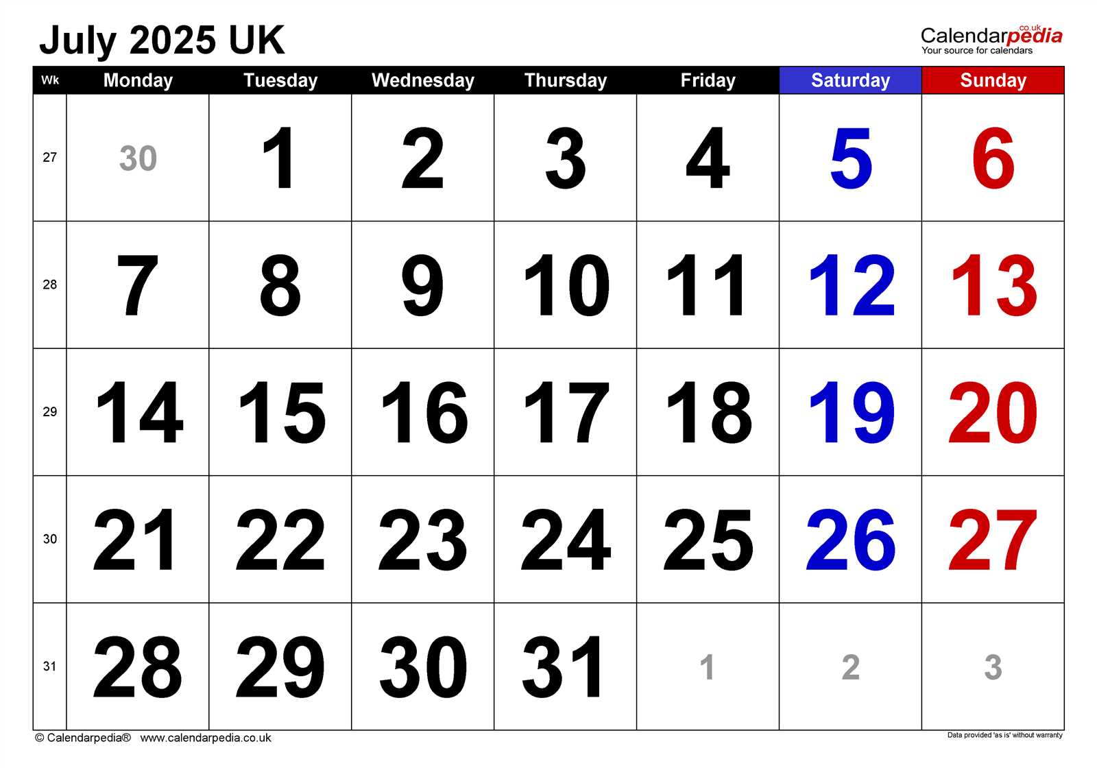 template for july 2025 calendar