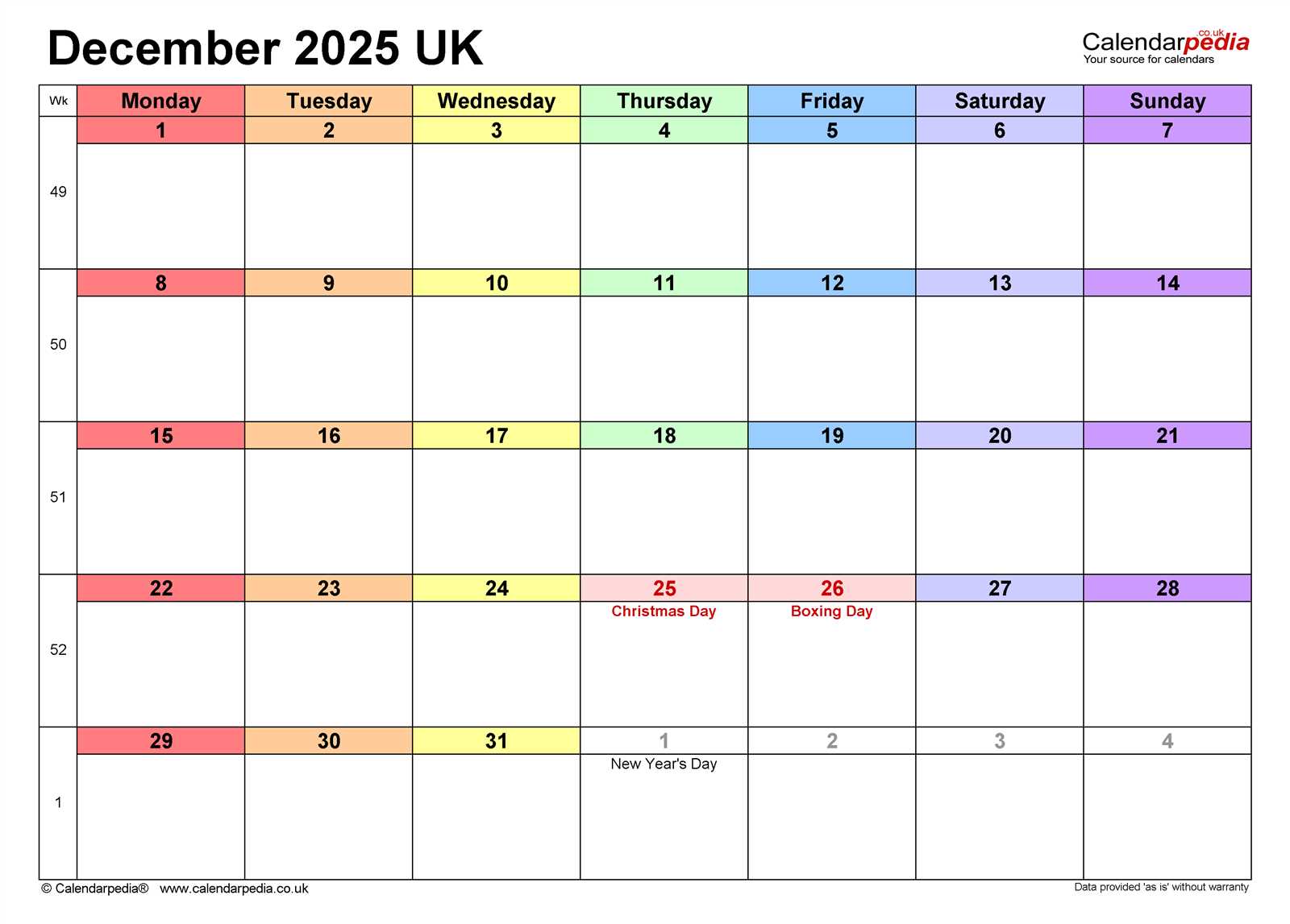 template of december 2025 calendar