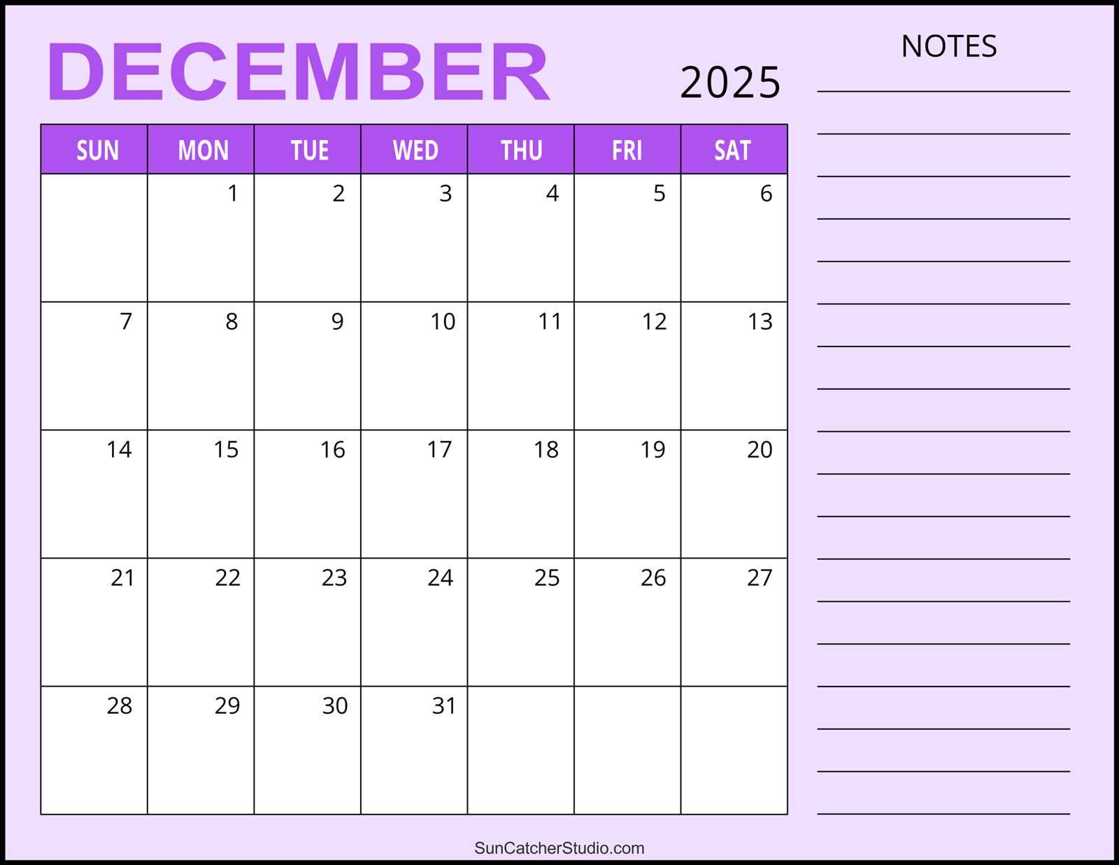 template of december 2025 calendar