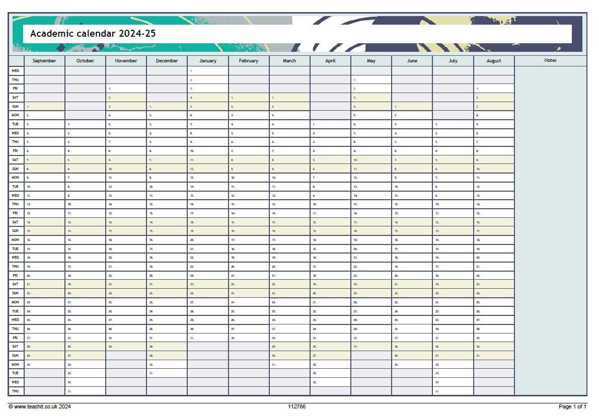 term calendar template