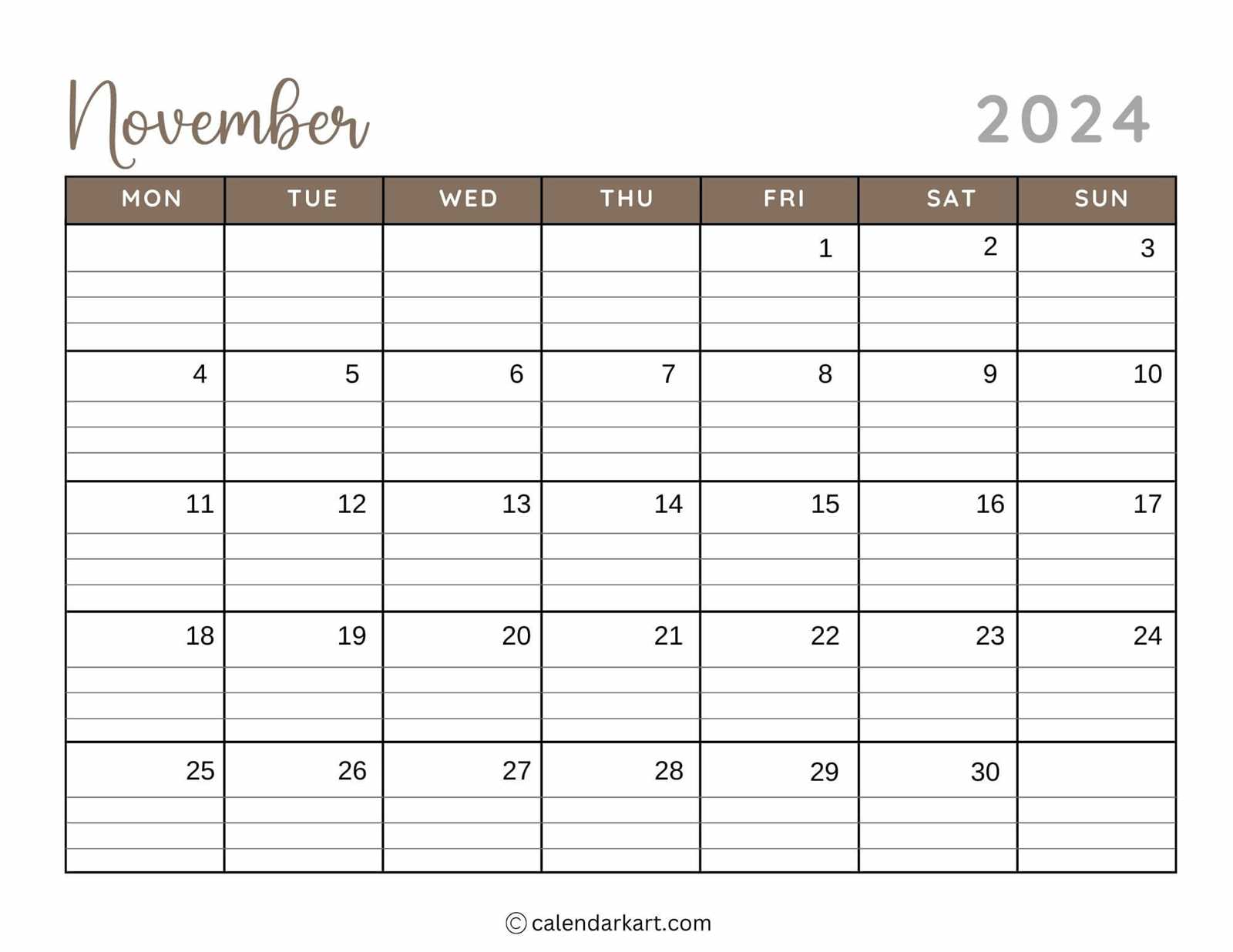 thanksgiving calendar template